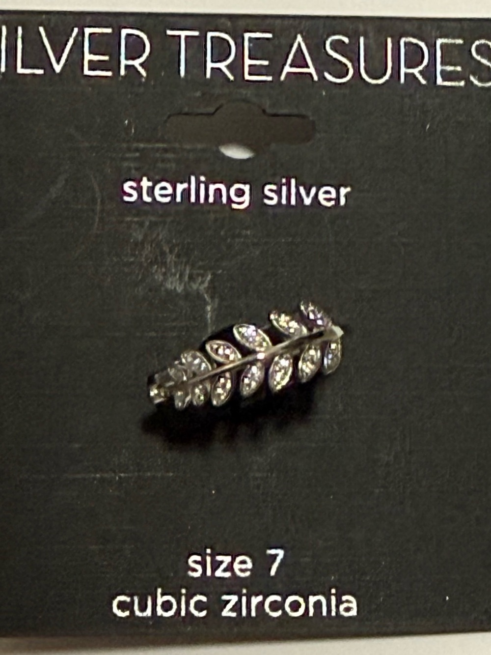 Silver Treasures Sterling Silver 925 Cubic Zirconia Leaf-Design Ring Size 7 New